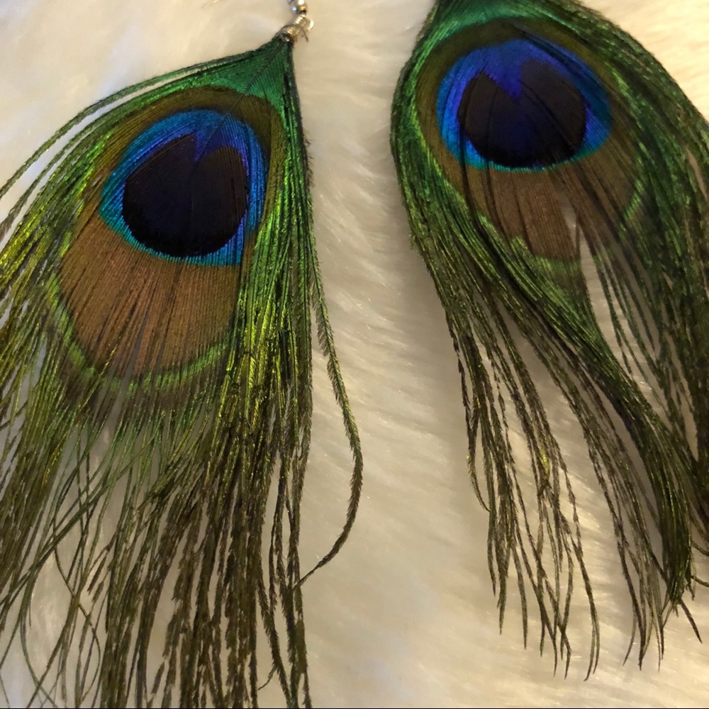 Peacock Feather Boho Glam Hippie Earrings